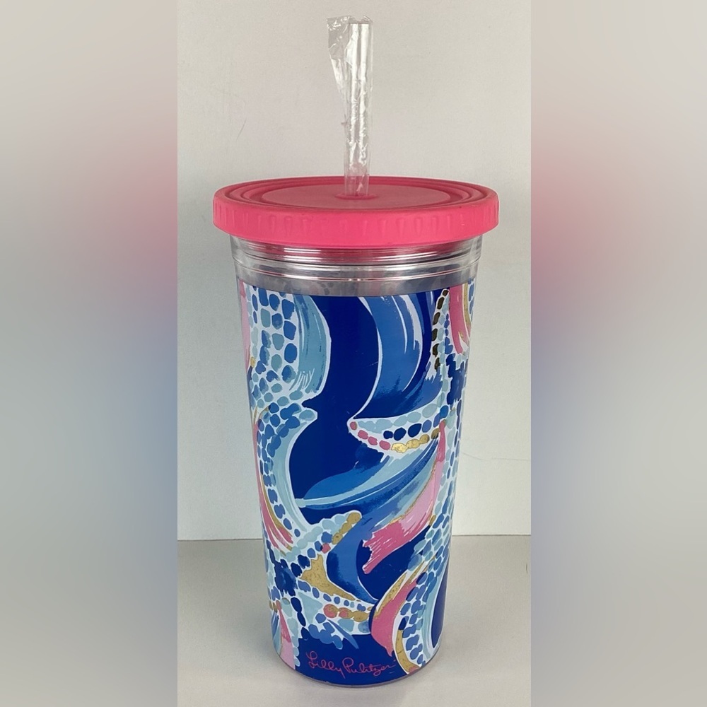NWOT Lilly Pulitzer Reusable Cold Drink Tumbler with Straw in Ocean Jewel